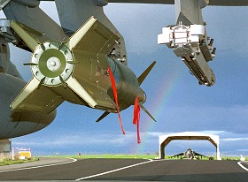 Bombe guidée au laser sous l'aile d'un Harrier GR7