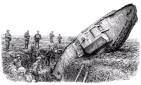 Dessin d'un char Mark V à Cambrai