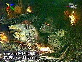 Guerre et médias: image du F-117 abattu diffusée par la TV serbe, mars 1999